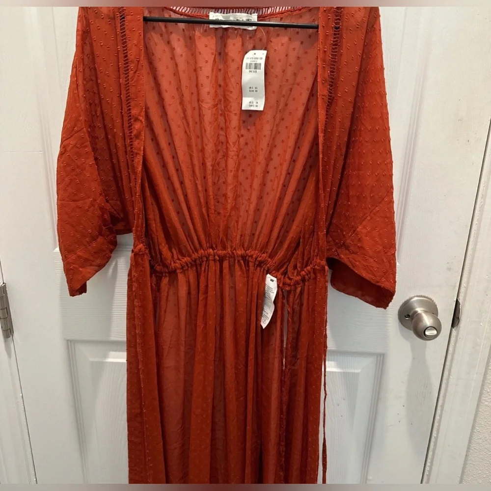 Abercrombie & Fitch Rust Maxi Cover Up Dress with Tie Waist